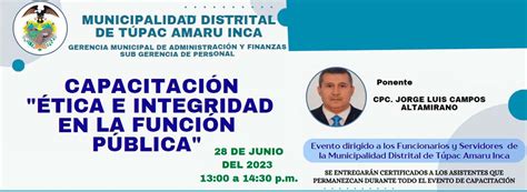 Municipalidad Distrital De Tupac Amaru Inca Capacitaci N Virtual