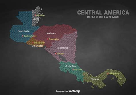 Chalk Drawn Central America Capital Cities Map 147856 Vector Art at ...