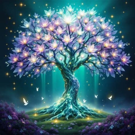 sacred tree blooms image tree crystal magical