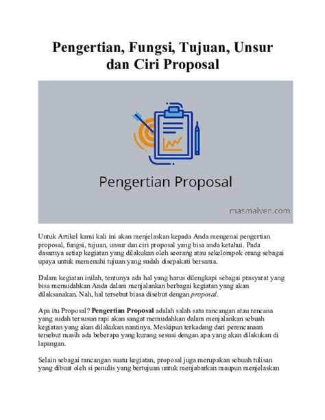 Pdf Proposal Pengertian Fungsi Tujuan Unsur Dan Ciri Cirinya