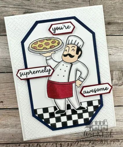 A Card With A Chef Holding A Pizza On It