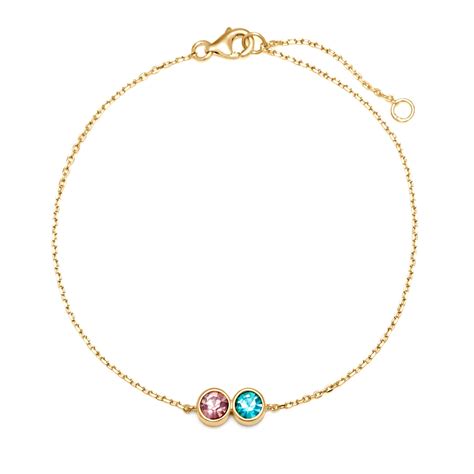 Round CZ 2 Stone Customized Birthstone Bracelet With Dainty Gold