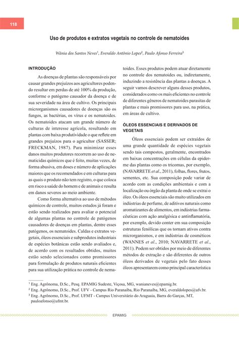 Pdf Uso De Produtos E Extratos Vegetais No Controle De Nematoides