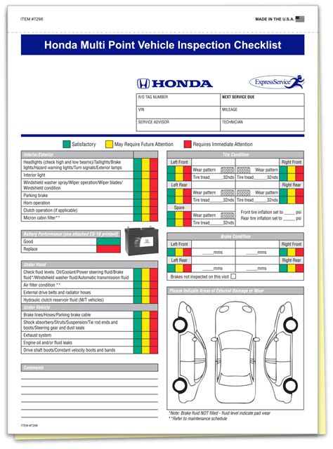 Honda Multi Point Inspection Form Custom Package Of Auto Dealer