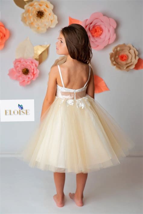 Gorgeous Low Back Ivory Lace Champagne Tulle Flower Girl Dress Etsy