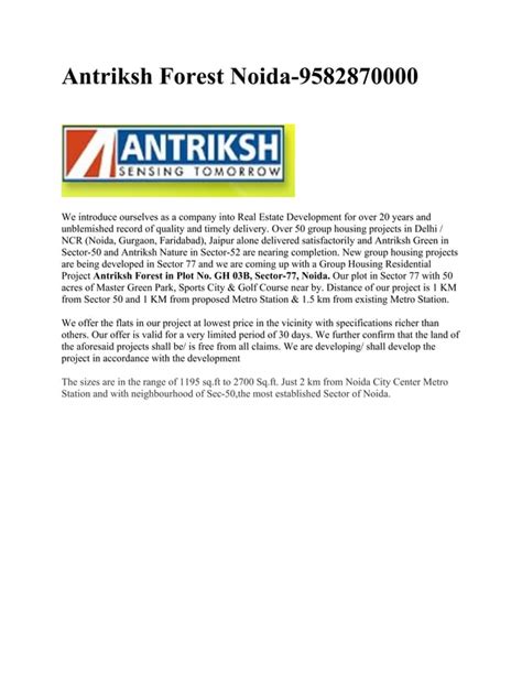 Antriksh Forest Pdf