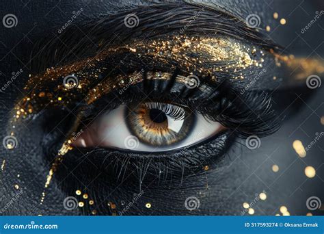 Eye With Super Black Gold Makeup Beautiful Luxury Woman Eye