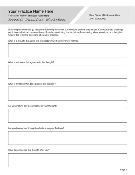 Cbt Socratic Questions Worksheet Pdf