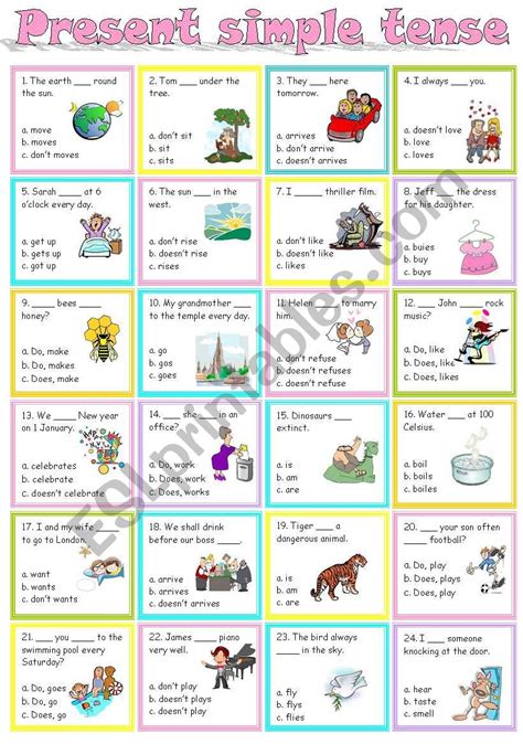 Present Simple Multiple Choice Interactive Worksheet Images