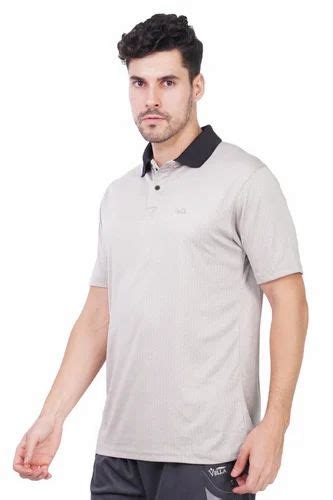 Digital Print Men Dri Fit Grey Plain Collar T Shirts Polo Neck At Rs