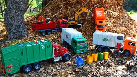 Garbage Truck Videos For Children l Orange Garbage Trucks Picking Up ...