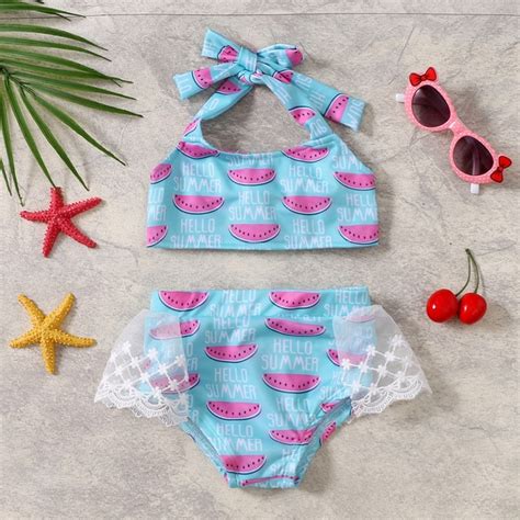 Summer Girls Bikini Set Split Fruit Watermelon Print Halter Short Tops