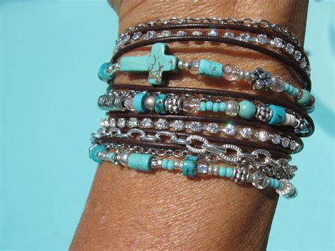 Turquoise Leather Wrap Bracelet Boho Western Endless Etsy Uk