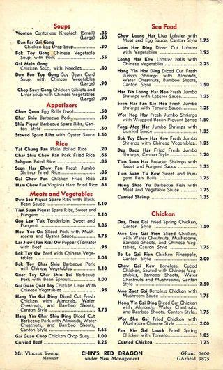 A Menu For Chin S Red Dragon Of Buffalo New York S