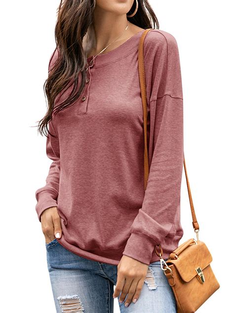 Nlife Women Long Sleeve Buttons Crew Neck Pullover Tops Walmart