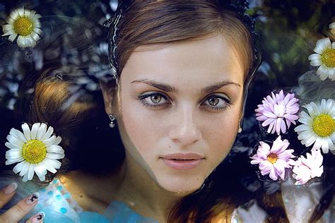 Flower Girl In The Water Beautiful Girl Sweet Eyes Cute Lovely