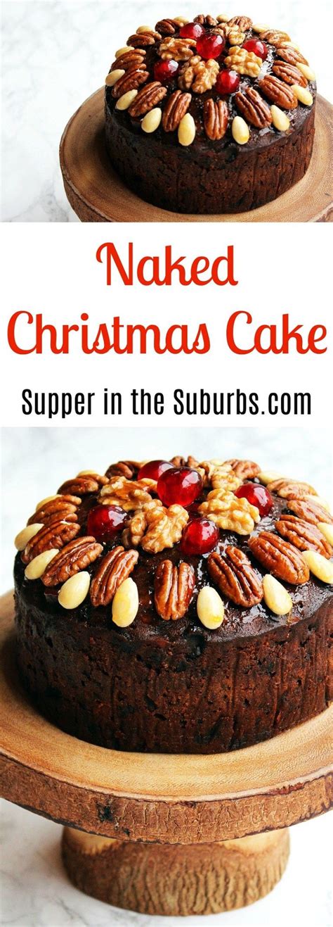 Naked Christmas Cake With Glazed Nuts And Cherries Supper In The