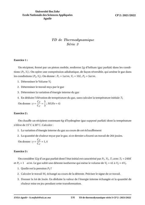 Td Exercice De Travaux Dirig S Avec Correction Universit Ibn Zohr