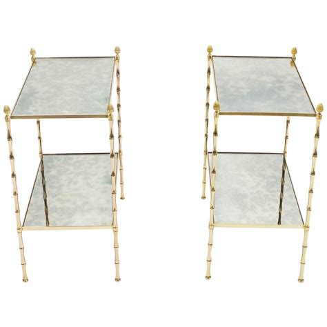 Glamorous Vintage French Solid Brass And Glass Two Tier End Or Side Table At 1stdibs