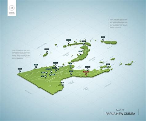 Premium Vector Stylized Map Of Papua New Guinea Isometric 3d Green