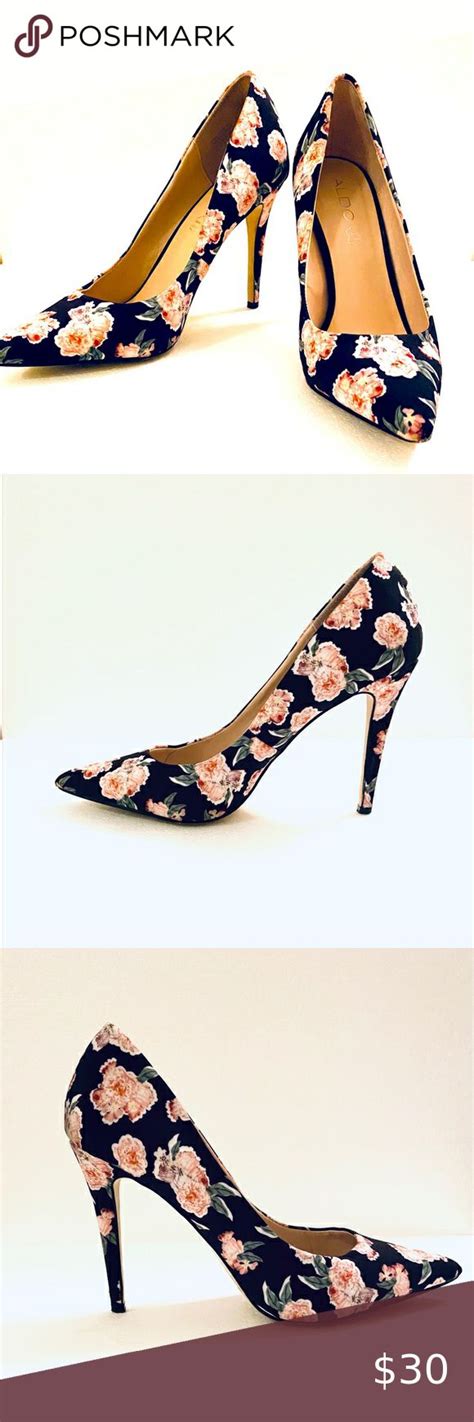 Aldo Black Floral Heel In 2021 Floral Heels Heels Shoes Women Heels