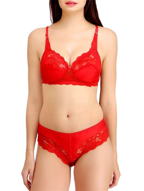 Buy Online Red Satin Bra And Panty Set From Lingerie For Women By