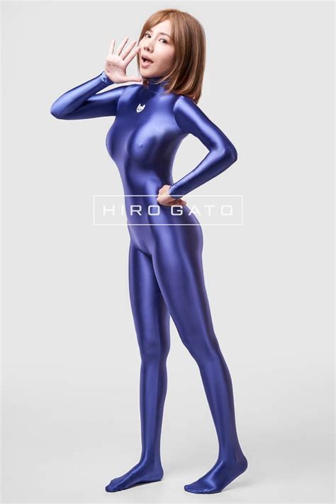 Hiro Gato Satin Spandex Silk Catsuit Navy Blue Burning Suit Rave Party