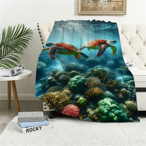 COMIO Sea Turtle Blanket Blue Turtle Throw Blanket For Women Men Blue