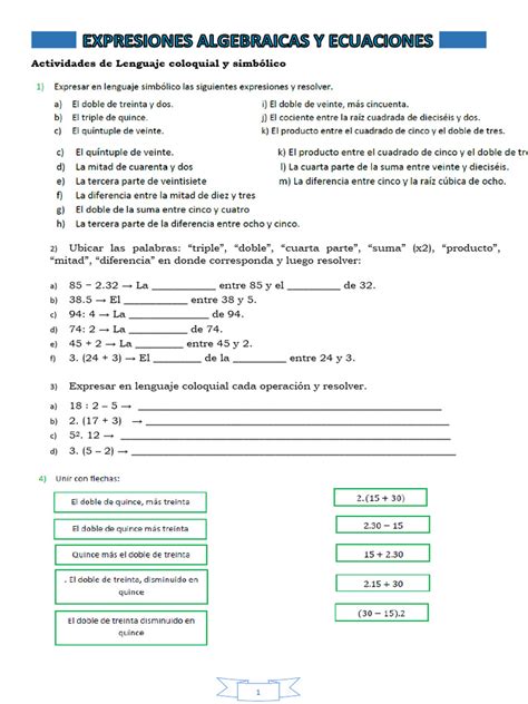 Práctica Lenguaje Coloquial Y Simbólico Pdf Ecuaciones Matemáticas