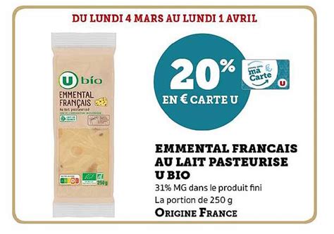 Promo Emmental Fran Ais Au Lait Pasteuris U Bio Chez Hyper U