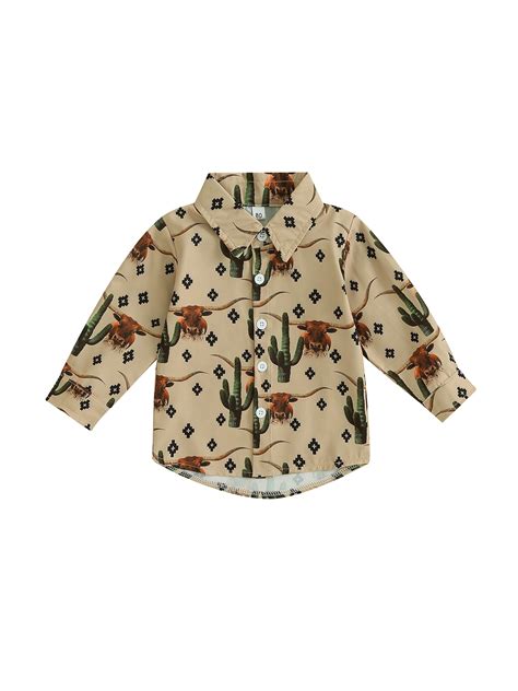 TFFR Western Baby Boy Cow Print Shirts Long Sleeve Button Down Lapel