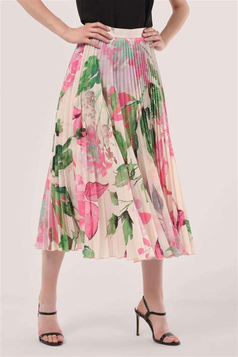 Pink Floral Pleated Midi Skirt In 2020 Midi Skirt Skirts Pleated