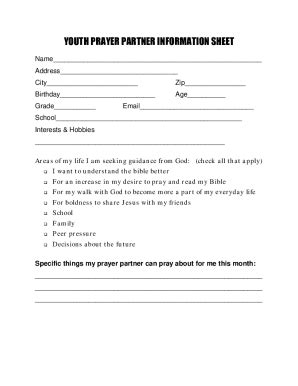 Fillable Online Youth Prayer Partner Information Sheet Fax Email Print