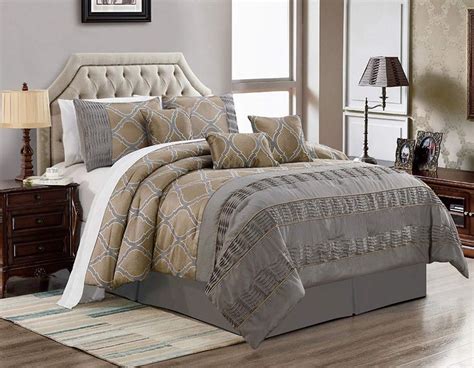 Jaba Piece Bedding Set Grey Gold Comforter With Accent Pillows Bed