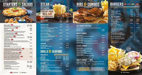 Menu At Red Eagle Spur Steak Ranch Restaurant Pretoria