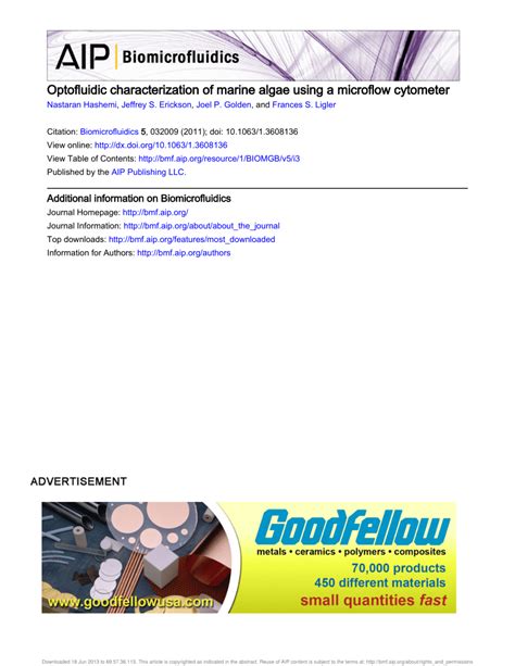 Pdf Optofluidic Characterization Of Marine Algae Using A Microflow