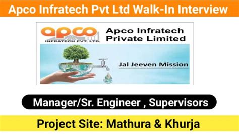 Apco Infratech Pvt Ltd Walk In Interview For Water Related Projects