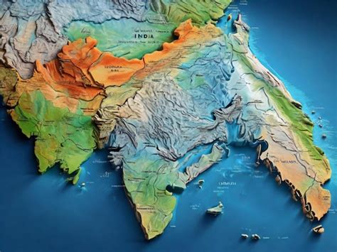 Premium Photo India Map Shaded Relief Color Height Map On The Sea