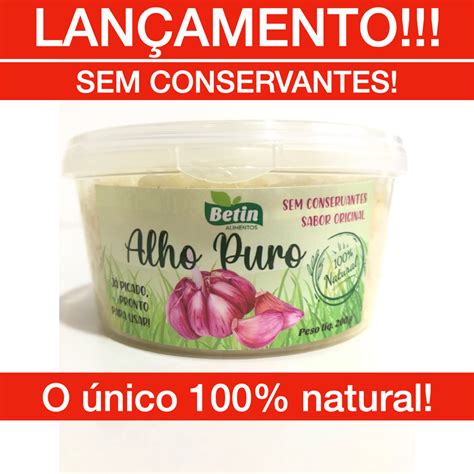 Alho Puro Natural Betin 200g Triturado e sem sal Não é pasta de alho