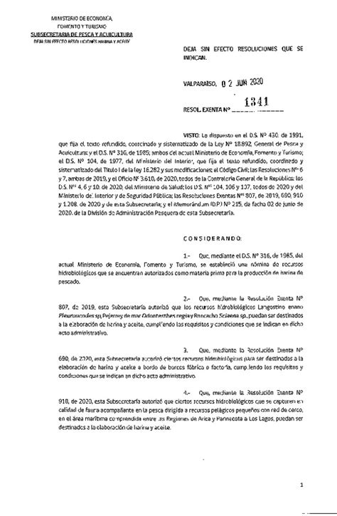 Res Ex N° 1341 2020 Deja Sin Efecto Resoluciones N° 690 Y 910 Ambas