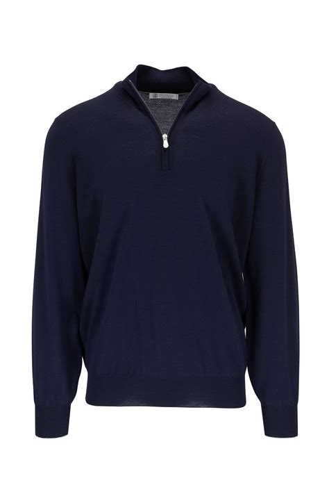 Brunello Cucinelli Midnight Wool Cashmere Quarter Zip Pullover