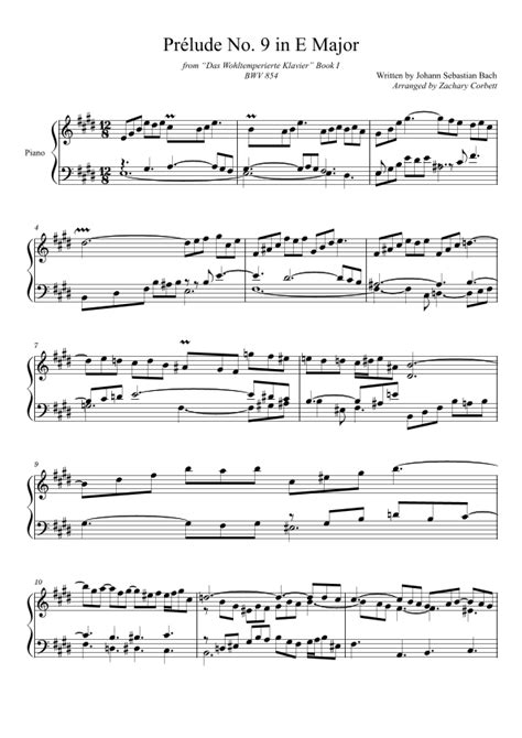 Prelude No Bwv In E Major Arr Zachary Corbett Sheet Music