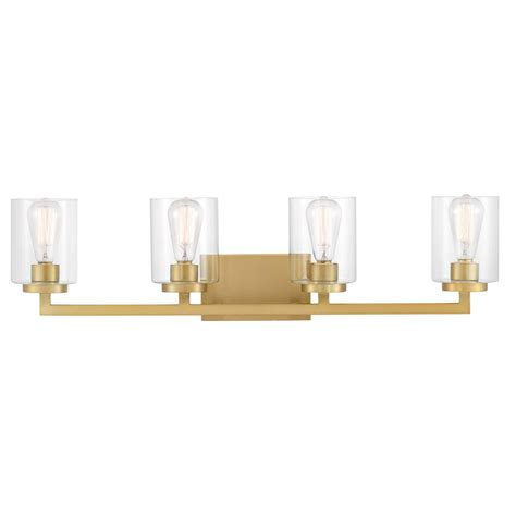 Home Decorators Collection Westlyn 4 Light Brushed Brass Vanity Light With Clear Optic Glass