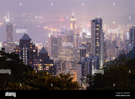 Night Panorama Of Hong Kong From Victoria Peak Stock Photo Alamy