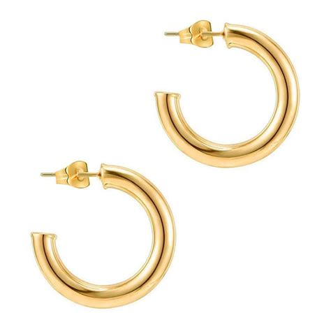 Chunky Gold Hoop Earrings 14k Real Gold Plated Fake Huggie Hoops For Women Girls