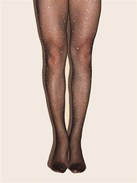 Rhinestone Decor Fishnet Tights Sparkly Tights Glitter Tights