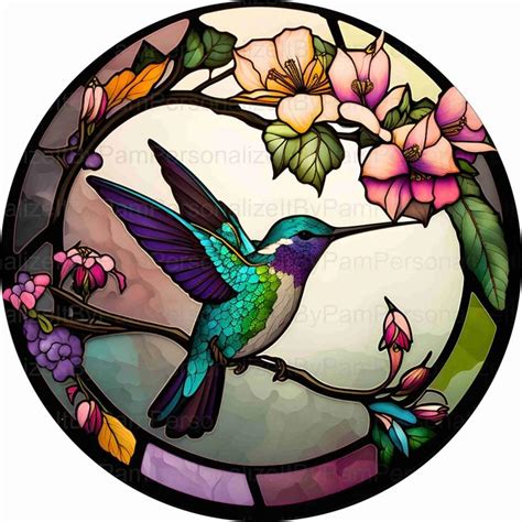 Round Faux Stained Glass Hummingbird Wreath Sign Mother S Etsy In