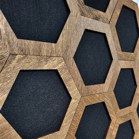 PANELE NA FILCU AKUSTYCZNE DREWNIANE HEXAGON 3d ciemny lamele ścienne