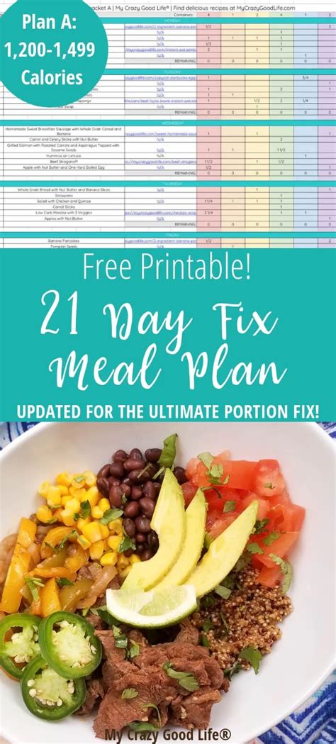 21 Day Fix Meal Plan A 1200 1499 Calories 21 Day Fix Meal Plan 21