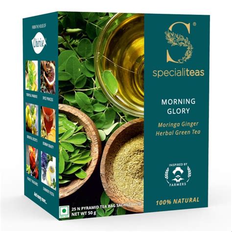 Cherise Specialiteas Morning Glory Moringa Ginger Herbal Green Tea 2 G X 25 Pyramid Tea Bags